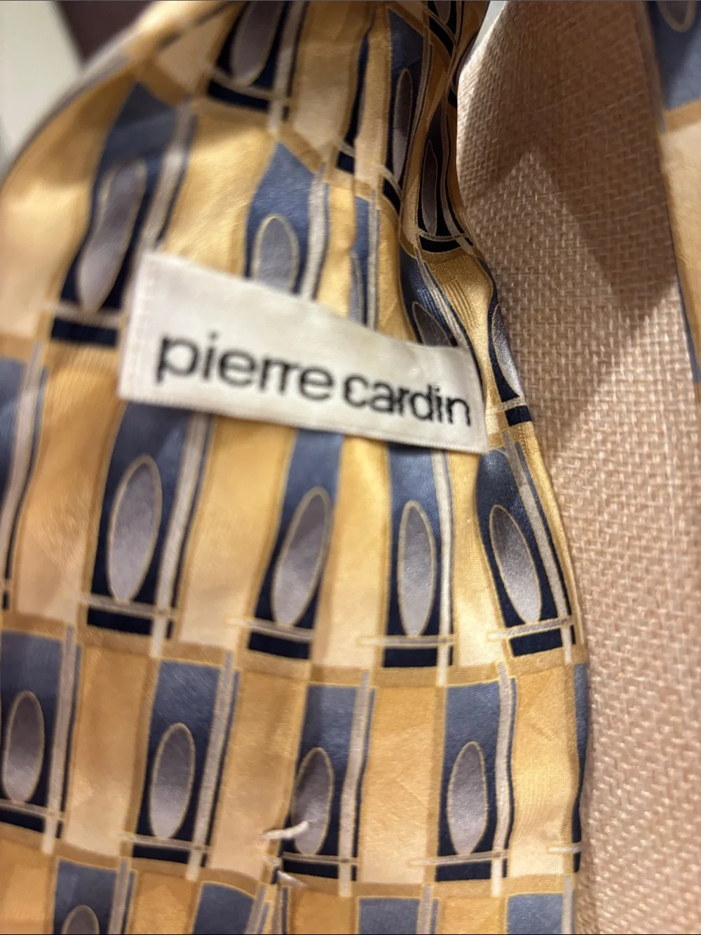 Pierre Cardin Gold and Blue Geometric Silk Tie